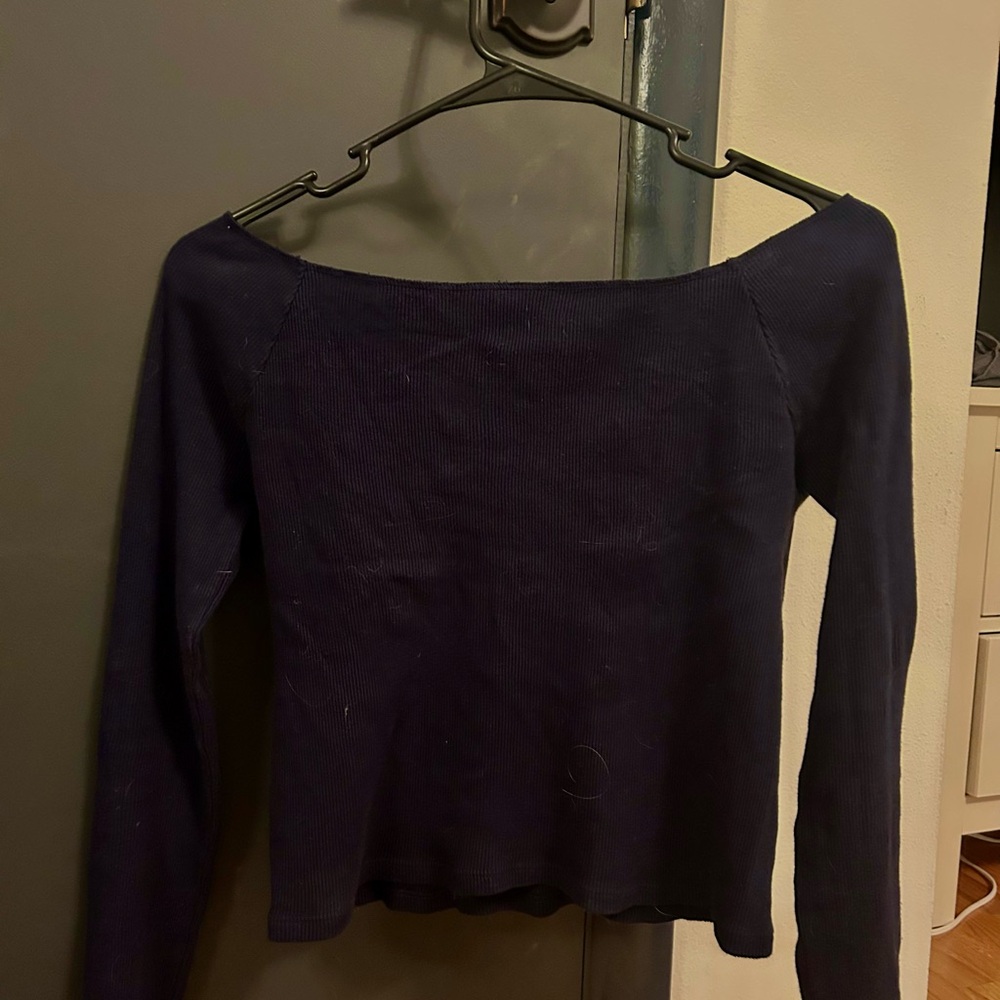 Navy Blue Off-Shoulder Sweater